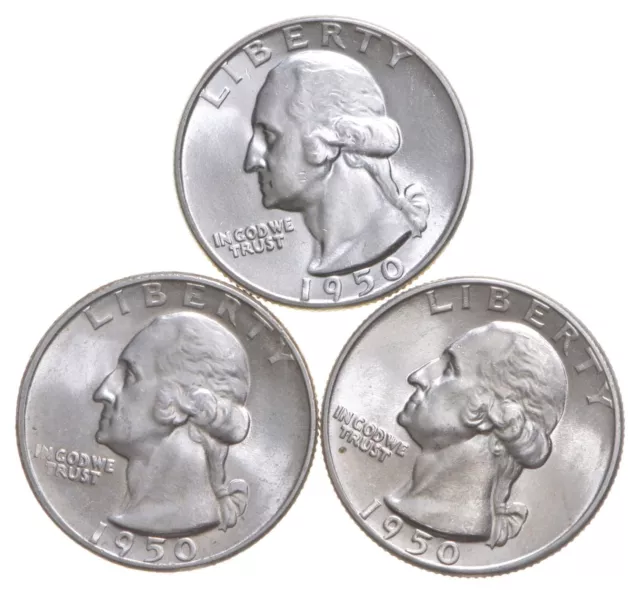 Choice Unc 1950 P D S Washington Quarter Gem BU Collection Lot Set (3 Coins!)