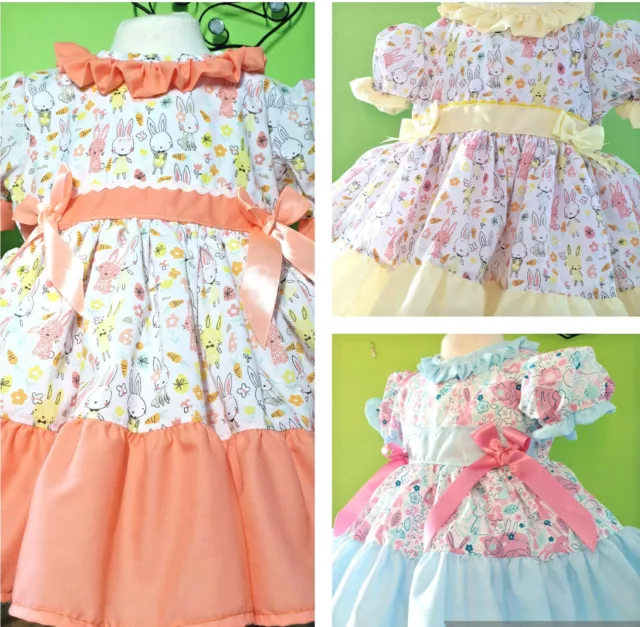 DREAM SALE 0-2 years BABY GIRLS easter bunnies netted frilly dress blue lemon
