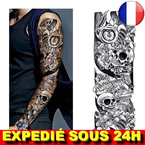 ✅ Tatouage Temporaire Manche Complet Bras Étanche Manchette Homme Femme Tattoo