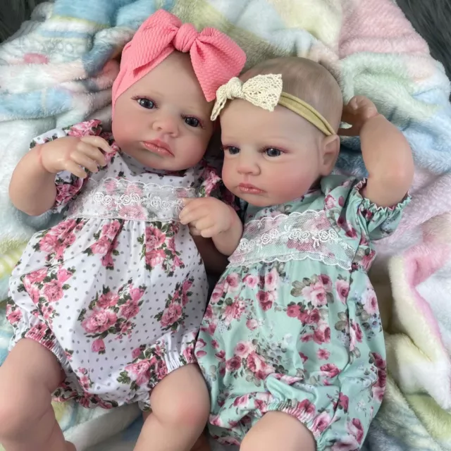 50CM LouLou Awake Twins Girl Reborn Baby Dolls Lifelike Newborn 3D Skin Toy Gift