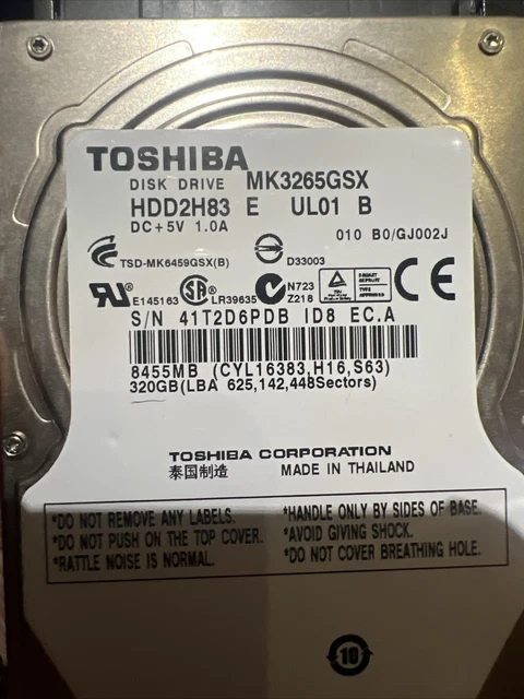 Disque Dur Toshiba 2.5" SATA II 500 Go – 5400 Tr/min, 8 Mo Cache, Occasion Testé SMART OK