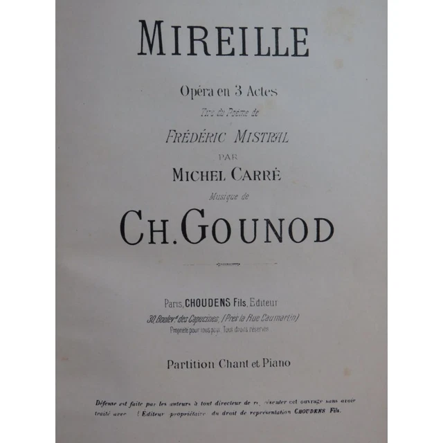 GOUNOD Charles Mireille Opéra Chant Piano