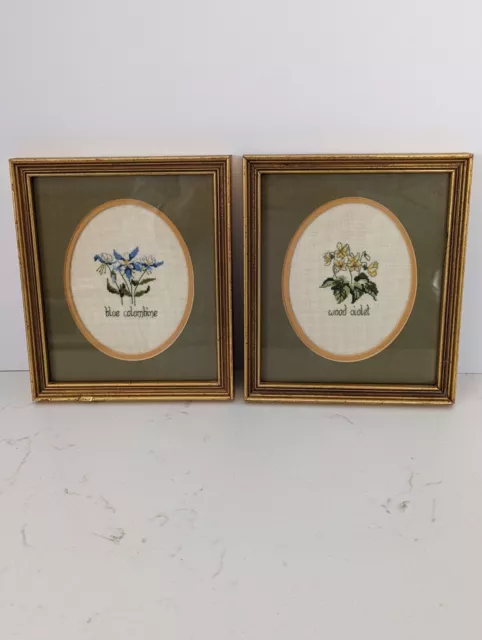 Handmade Cross-stitch Embroidery Pictures Flowers Gold Frames Cottage Core