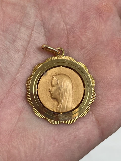 Vintage Français Vierge Marie de profil plaqué or médaille