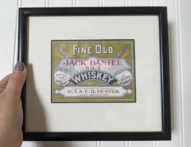 Vintage Jack Daniel's Whiskey Bottle Label Framed Fine Old No. 7 Tennessee RARE