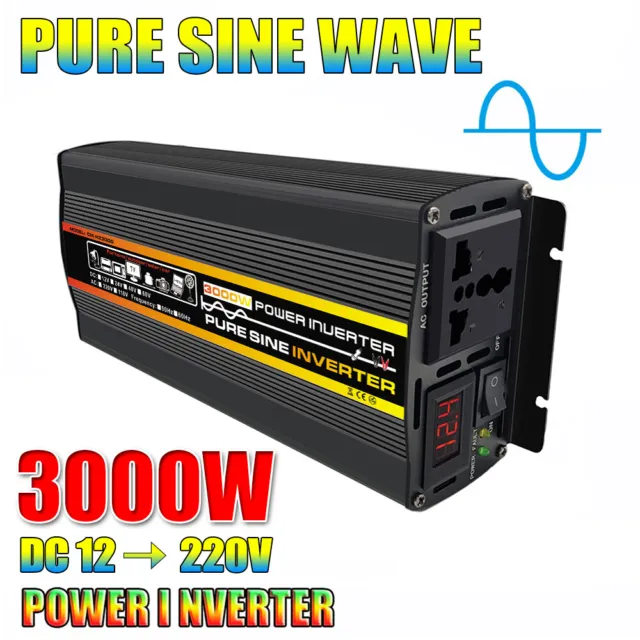 3000W-8000W Car Power Inverter DC 12V to AC 220V Pure Sine Wave Solar Converter