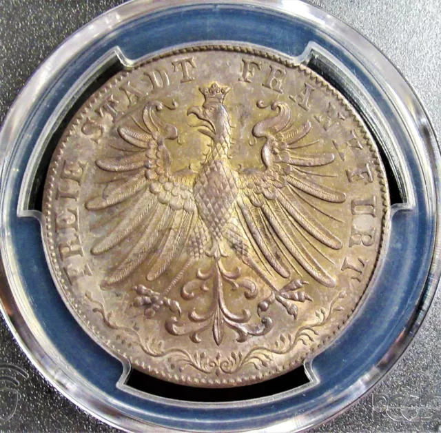 Frankfurt. Free City "Religious Peace" 2 Gulden 1855 MS63 PCGS. SUPERB Toning!!!