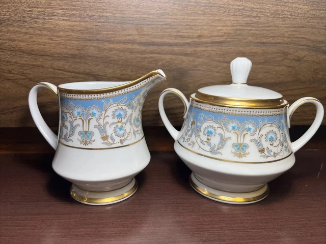 Noritake Japan China Blue Gold Creamer & Sugar Container. Vtg excellent shape