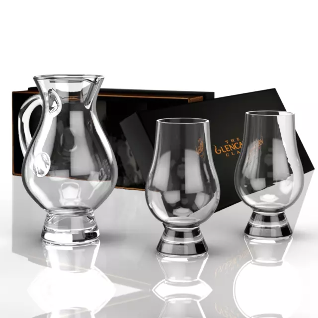 The Glencairn Official 2 Whisky Glasses +1 Jug in Black & Gold Gift Box Birthday 2