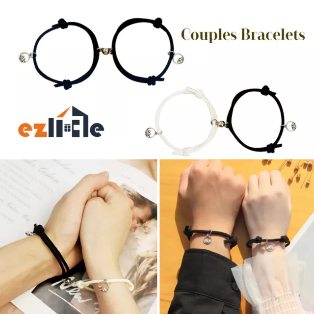 2PCS Attract Couples Bracelets Magnetic Buckle Adjustable Braid Lover Rope Chain