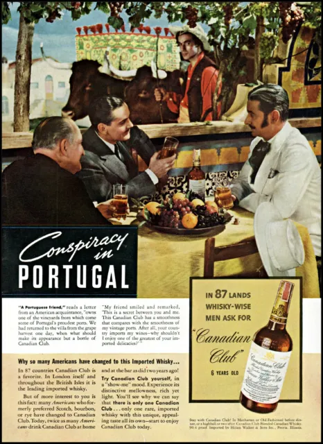 1939 Portugal sidewalk cafe Canadian Club whisky vintage photo print ad ads58