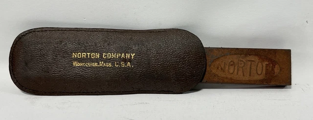 Vintage Norton Sharpening Embossed Stone & Leather Sheath Worcester Mass