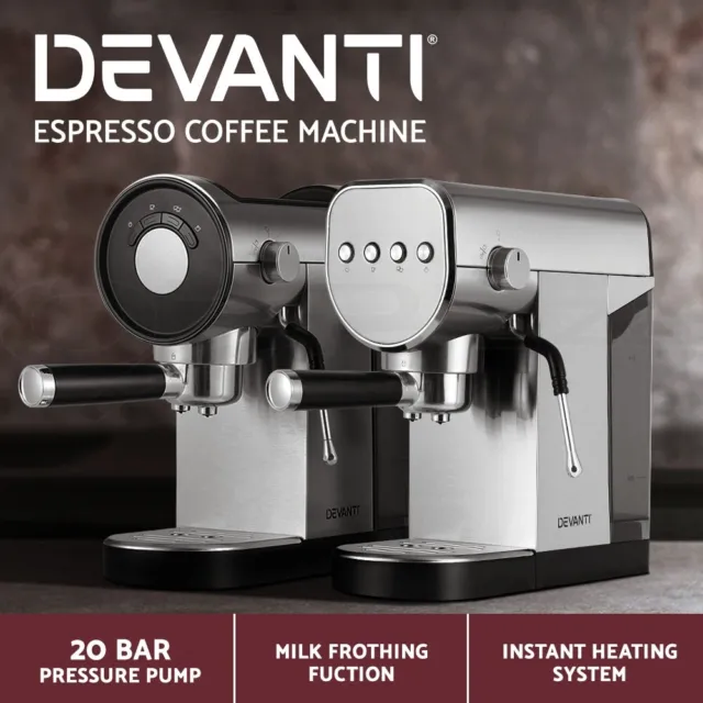 Devanti Coffee Machine Espresso Maker 20 Bar Milk Frother Double Shot Latte Cafe