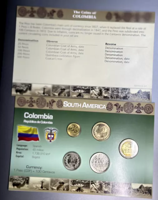 Littleton World Coin Set Colombia UNC Uncirculated 2003-2008 with Certificate