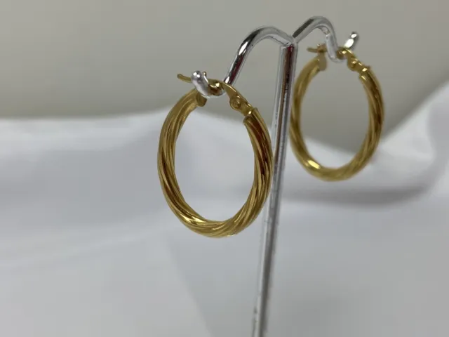 10K Yellow Gold Hoop Earrings Twist Design 26mm  Leverbacks