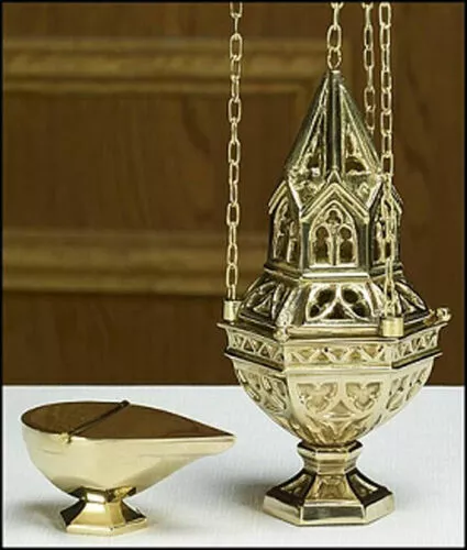 Ornate Thurible/ Censer And Boat Set