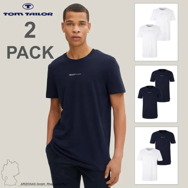 TOM TAILOR Basic Shirts Logo Print T-Shirt Round Neck 2x Piece Set Cotton