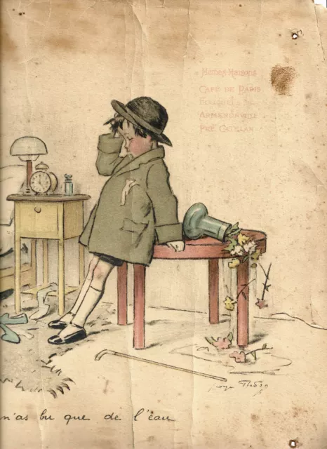 Verso 1925 Menu di Fouquet Ristorante,Caffè Da Parigi G Redon Ragazzina & Garçon