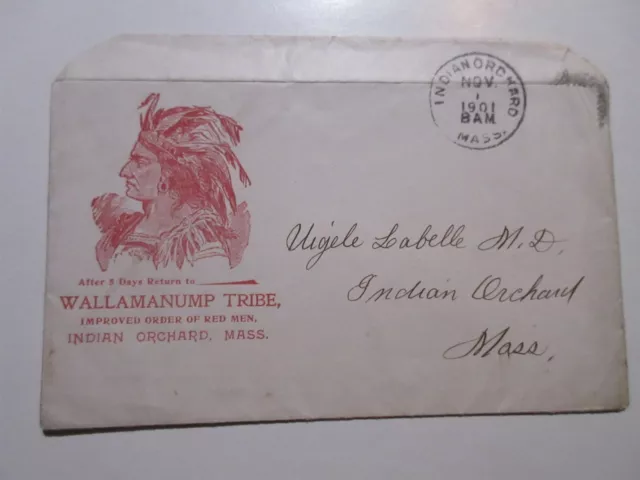 1901 Wallamanump Tribe envelope Indian Orchard MA American Indian