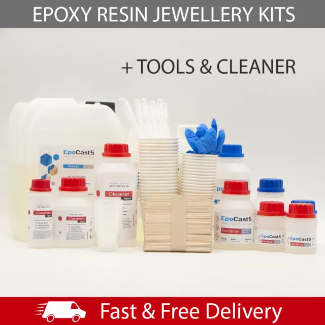 Epoxy Resin Jewellery Kit with Mixing Tools & Cleaner Fast Cure Crystal Clear