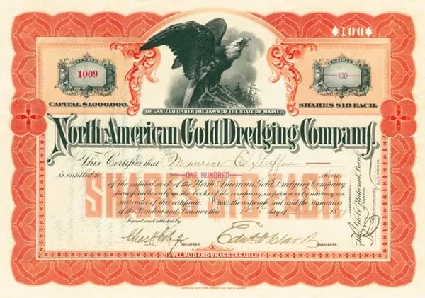 North American Gold Dredging Co. - Stock Certificate - Mining Stocks