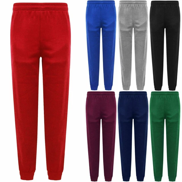 Boys Girls Kids Plain Jogging Sports Tracksuit Bottoms Joggers PE School