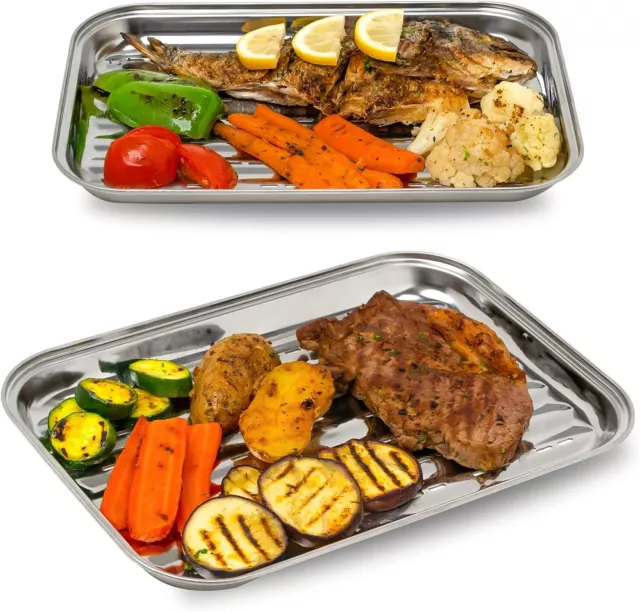 Stainless Steel Roasting BBQ Baking Grill Tray With Oil Dripping Aperture Large