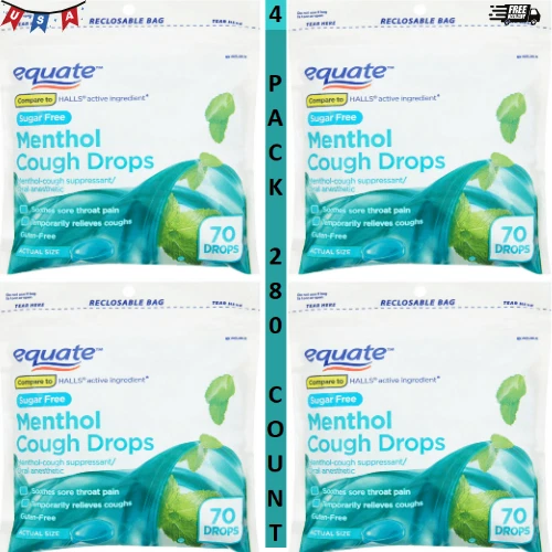 EQUATE SUGARFREE MENTHOL Cough Drops 70 Count (4 PACK) 19.99 PicClick