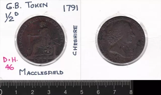 Great Britain: 1791 Half Penny token Macclesfield Cheshire copper ½d    D&H 46