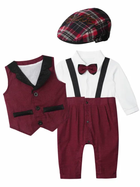 Baby Jungen Gentleman Outfit Set Strampler Kerbe V-Ausschnitt Weste Anzug