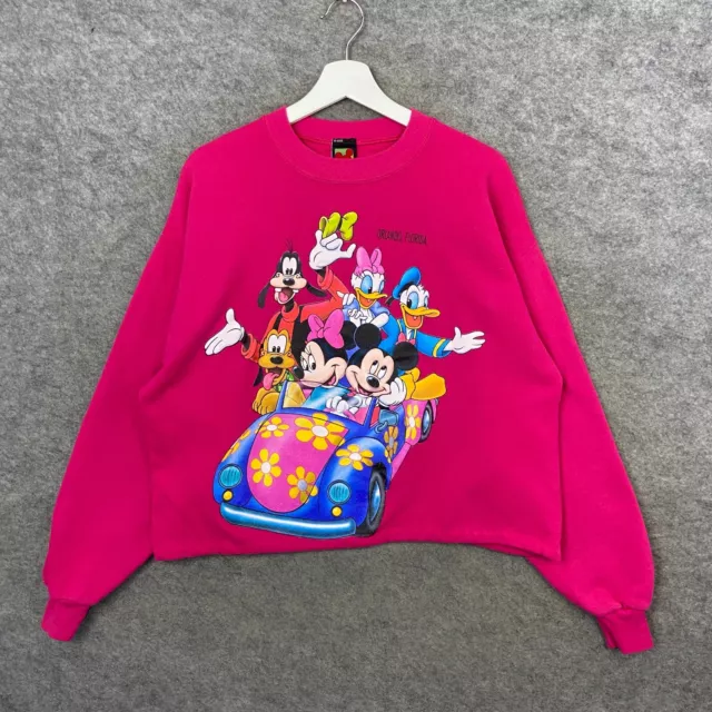 Vintage Disney Sweatshirt Womens Large Pink Mickey Unlimited Pullover Jumper 90s