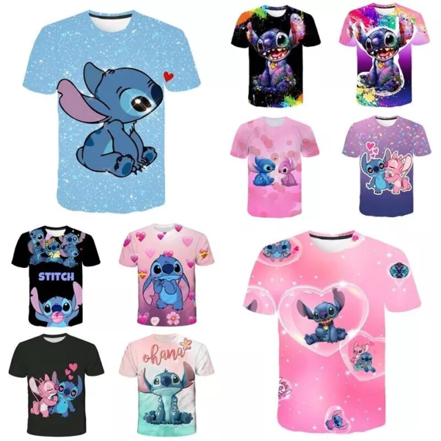 Kids Adult Disney Lilo Stitch Cartoon Casual Short Sleeve T-Shirt Tee Top Gifts