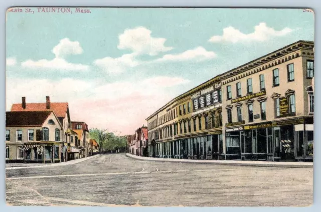 1910's ERA TAUNTON MASSACHUSETTS MAIN STREET*GOOD SAMARITAN HALL*PIERCE HARDWARE