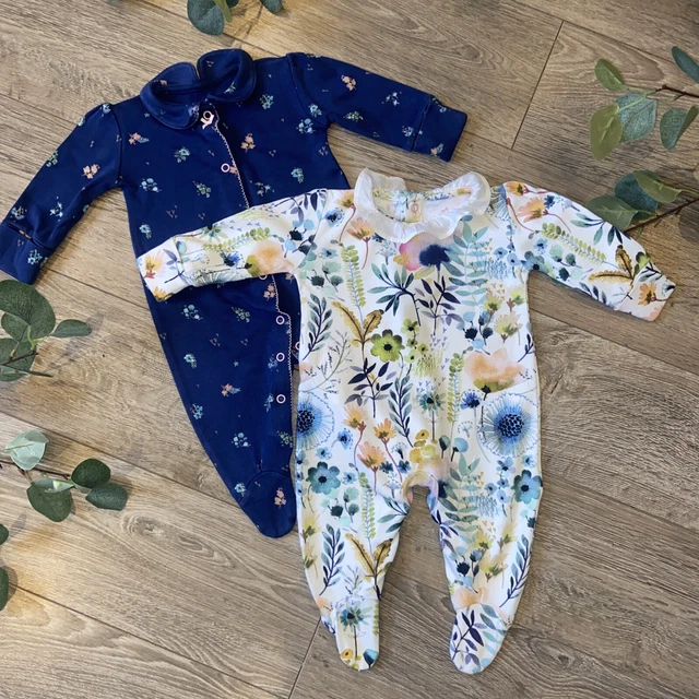 NEXT baby girls floral frill neck collar summer sleepsuits babygrows  UP TO 3mth