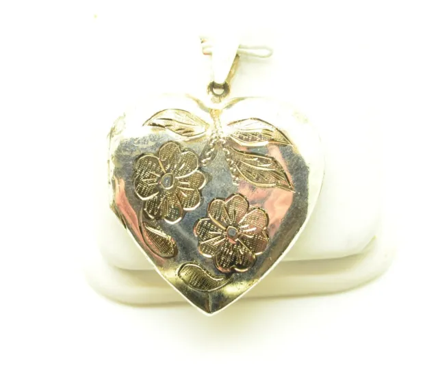 Sterling Silver Floral Design Heart Shaped Locket Pendant #FMS350