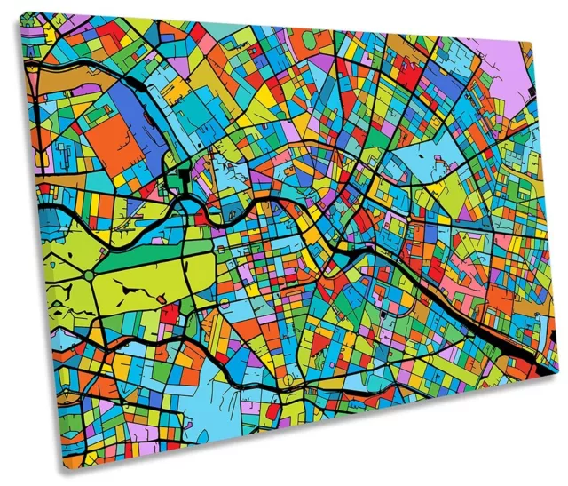 Berlin City Modern Map Picture SINGLE CANVAS WALL ART Print Multi-Coloured