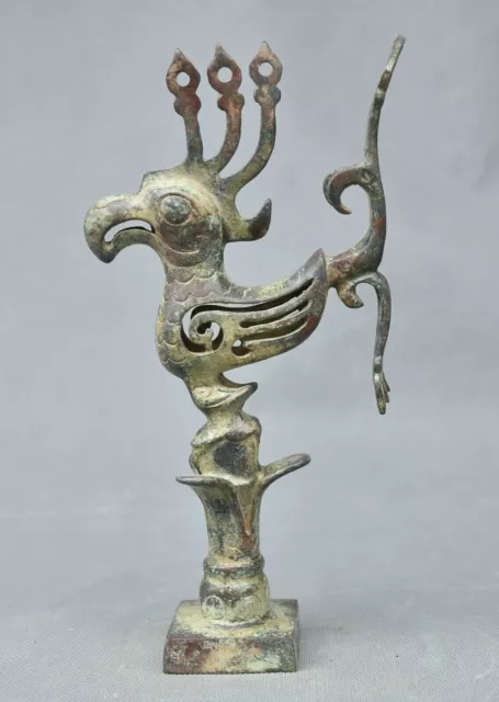 9.4”Old China dynasty palace Bronze phoenix bird chicken hollow out sculpture