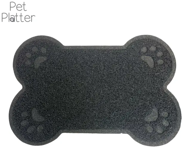 Pet Platter Bone Shaped Dog Puppy Pet Feeding Food Bowl Place Mat Black Large