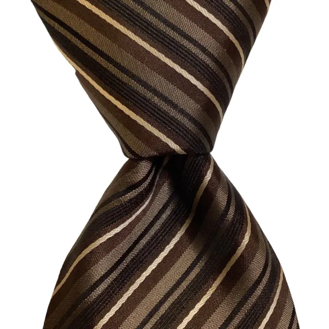 HUGO BOSS Men's 100% Silk Classic Necktie ITALY Designer STRIPED Brown/Black EUC