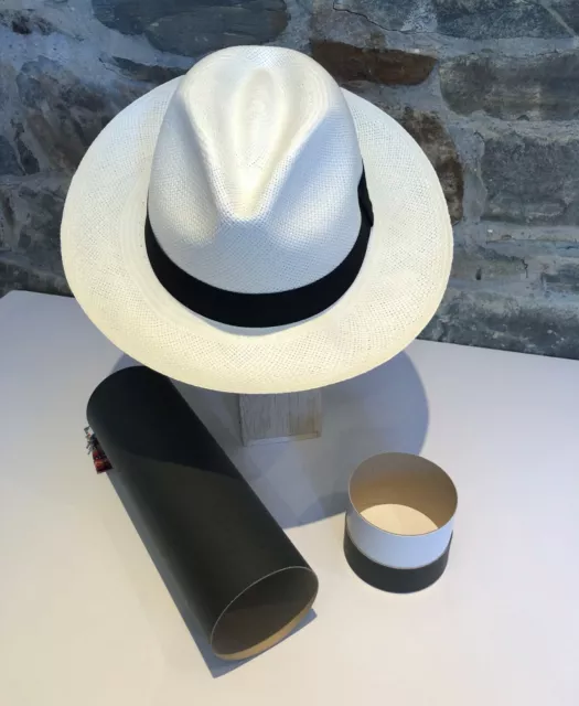 Cappello Panama arrotolabile originale Homero Ortega di Cuenca con tubo da viaggio