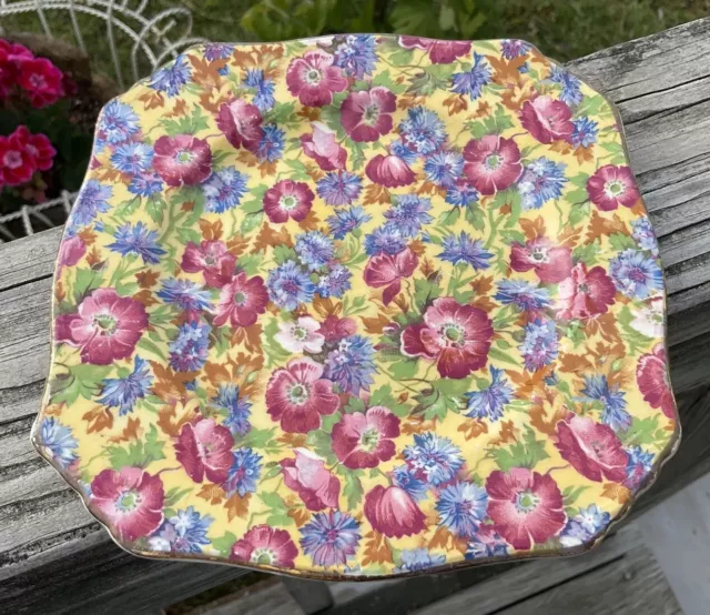 Vintage 1950s Royal Winton Chintz Royalty 6" Square Bread Plate