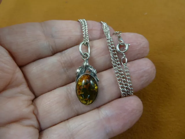 P22-26 Orange Baltic AMBER Poland .925 Sterling SILVER oval PENDANT 18" necklace