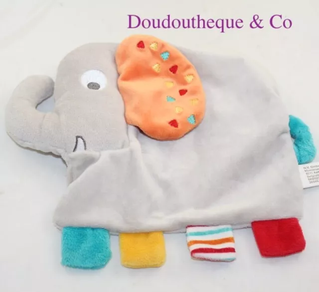Doudou plat éléphant SIMBA TOYS gris orange 19 cm (CEMO)
