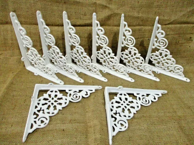 8 Cast Iron Shelf Brackets New Antique Style White 7.5" x 6" Corbels Book Wall
