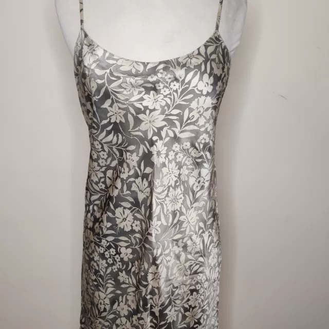 DKNY Silk Slip Dress Size 4 Floral Sleeveless Grey Cami 3