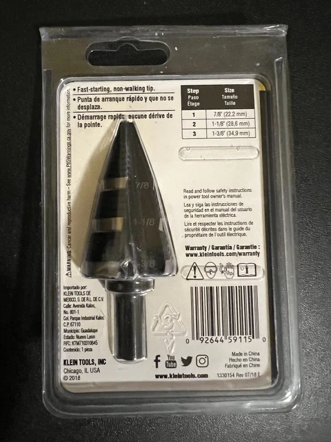 Klein Tools KTSB15 Step Drill Bit #15   7/8", 1-1/8", 1-3/8" NEW 2