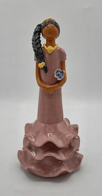 Artesania Lime Figurine Folk Art Ruffled Dress Terracotta Clay Pottery Redware
