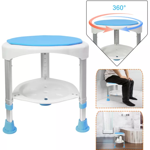 Silla de ducha asiento de ducha azul silla de baño 360° giratoria estable taburete de ducha hasta 200 kg