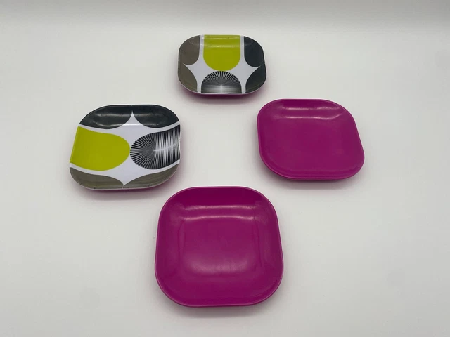 Vintage Nina Melamine 4 platos cuadrados con esquinas redondeadas barras de diseño retro genial