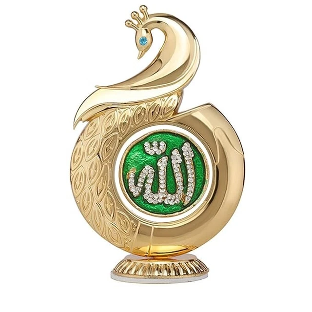 Golden Peacock Shape Allah Symbol 12 cm Car Dashboard Idol for Muslim free ship